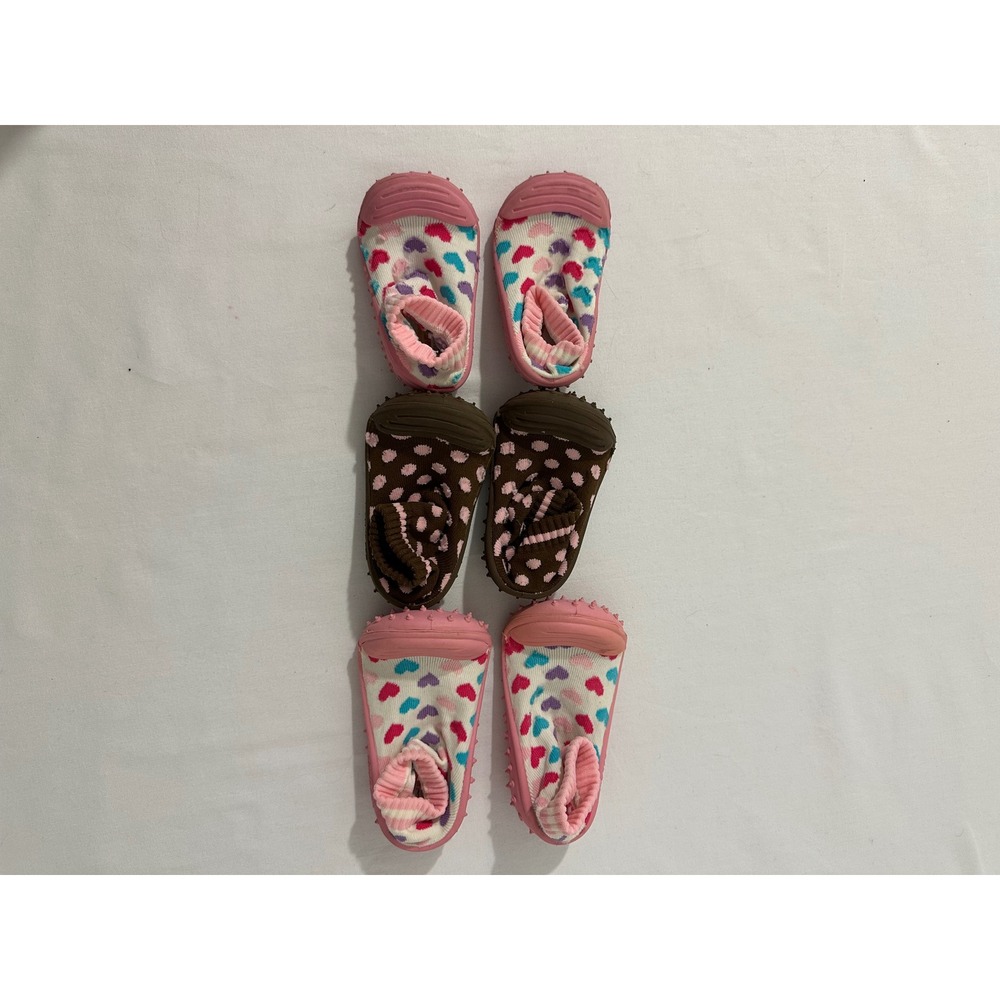 Skidders Toddler Gripper Socks Shoes Lot 3 Pairs Hearts Polka Dots 12M 18M 24M